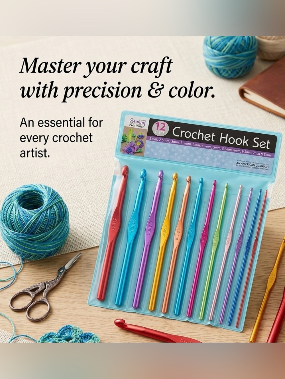 12-Piece Aluminum Crochet Hook Set – Vibrant, Ergonomic & Durable (2mm – 8mm) - Picture 7 of 8